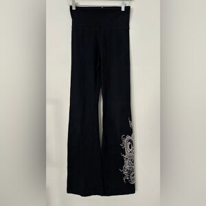 Black Flared Hard Tail Forever Leggings with White Dragon Detail